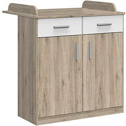 Lomadox Wickelkommode Wickeltisch Babyzimmer umbaubar zur Kommode in Eiche Nb. mit weiß, B/H/T: ca. 91/101/75 cm