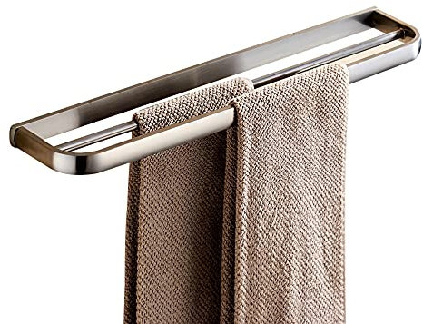 JUNNIU Porte-Serviettes, Porte-Serviettes pour Salle de Bain, Double Rail lavabo Mural Nickel brossé, Longueur en Laiton Double Porte-Serviettes, Porte-Serviettes Contemporain Decoration