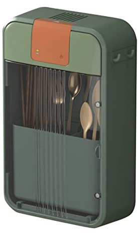 Wandmontierter UV Essstäbchen Organizer, Abnehmbarer Essstäbchenhalter, Automatischer Timer, Wandmontierter, Abtropfbarer Essstäbchenkäfig, Löffel, Messer und Gabel Organizer, Küchenzubehör(Grün)
