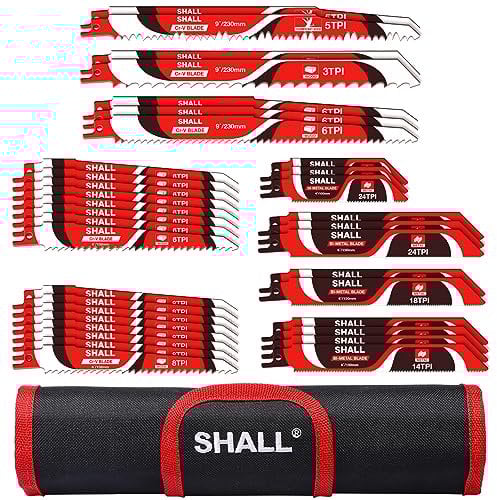 SHALL Lame per sega alternativa (34 pezzi) Kit di lame per sega sostitutiva in acciaio al carburo per potatura di alberi, per legno, metallo e plastica, con custodia