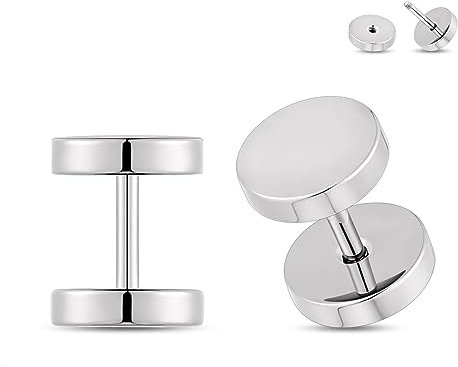 Longbeauty 1 Paar 16G (1,2MM) G23 Titan Ohrstecker Fake Plugs Ohr Tunnel Gauges Herren Damen Unisex Kreis Punkstil Ohr-Piercing Ohrringe, Silber, 6MM