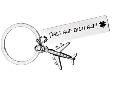 IFUDE Personalisiert Schlüsselanhänger mit Gravur Pass auf dich auf! -Glücksbringer Mann oder Frau für Piloten und Reisende geschenk Auslandsjahr Abschiedsgeschenk