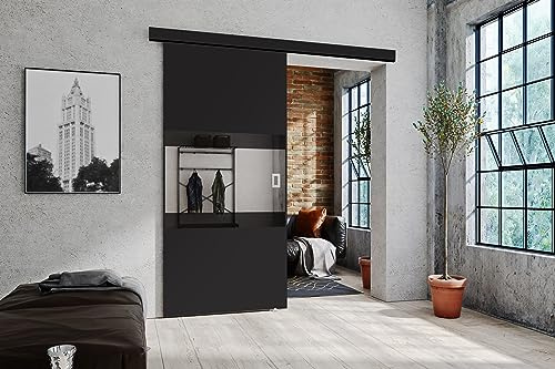 KIER FURNITURE Schiebetüren LUMBA – Schiebetür Komplettset Schiene Komplettset Mit Tür – Zimmertüren Mit Zarge Komplett - B96xH205xT1,6 cm - Schwarz
