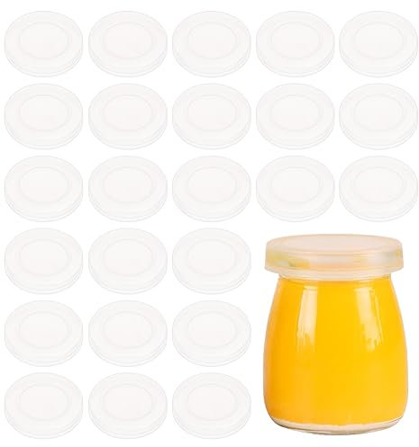 BENECREAT 48 pièces Couvercles de Pots de Yaourt Bouchons de Bouteilles en Plastique Transparent Compatibles avec les Pots de Yaourt Oui pour le Stockage des Aliments Couvercles de Récipient