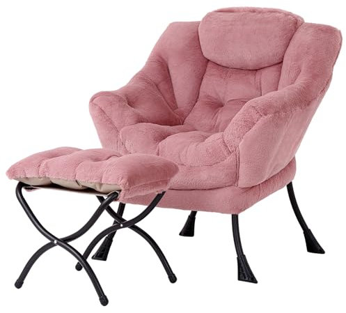 Welnow Lazy Chair mit Ottoman: Moderner Lounge-Akzentstuhl mit Armlehnen und Seitenfach, Lesestuhl mit Fußrücke für kleine Räume, Eckstuhl