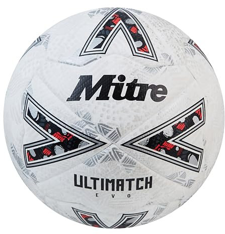 Mitre Ultimatch Fußball, verbesserte Kontrolle, zusätzliche Haltbarkeit, zusätzliche Genauigkeit, Ball, Weiß/Offwhite/Trophäensilber, 3
