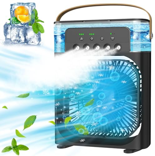 Aire acondicionado portátil – Pequeño enfriador de aire personal silencioso AC portátil, mini ventilador de refrigeración de computadora alimentado por USB, temporizador de 1/2/3 H, 3 velocidades,