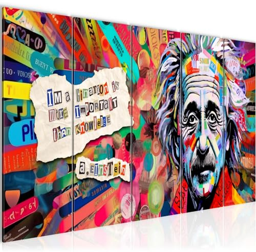 Runa Art Bild Wohnzimmer Schlafzimmer Einstein Street Art 5 Teilig Banksy Style Bunt Wandbilder auf Vlies Leinwand 044955a