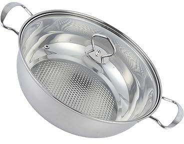 ABOOFAN 26cm Non-Magnetic Stainless Steel Shallow Pot Lid for Induction Cooker Flat Pot Soup Pot Stew Pot Shabu Shabu Pot Kitchen Gadget Double Handles Easy to Clean