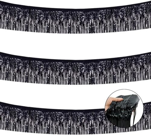 TONIFUL Metallic-Folien-Fransengirlande, schwarz, Wandbehang, Lametta-Fransenbanner für Auto-Parade, Brautparty, Hochzeit, Geburtstag, Ostern, Abschlussfeier, Urlaub, Party-Dekoration (9 m)
