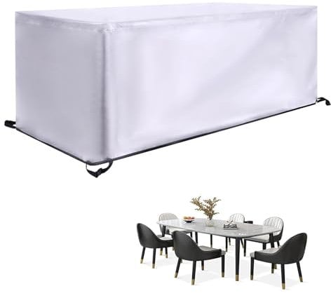 IKDZCM Abdeckplane Gartenmöbel 300x250x80cm/LxWxH Silver Gartentisch Abdeckung Gartenmöbel Winterfest Oxford Plane für Gartentisch Möbelsets Terrassenmöbel, Rechteckig Tischabdeckung Gartenmöbel