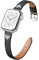 CeMiKa Slim Leather Straps Compatible with Apple Watch Strap 42mm 44mm 45mm 49mm 46mm, Thin Leather Band for Apple Watch Ultra/Ultra 2/iWatch Series 10 9 8 7 6 5 4 3, Women Men, Black/Silver Bee