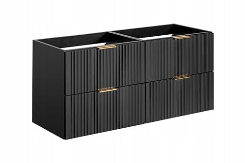 Muebles Slavic Meuble de salle de bain sous lavabo 4 tiroirs 3 poignées coloris noir 120 cm