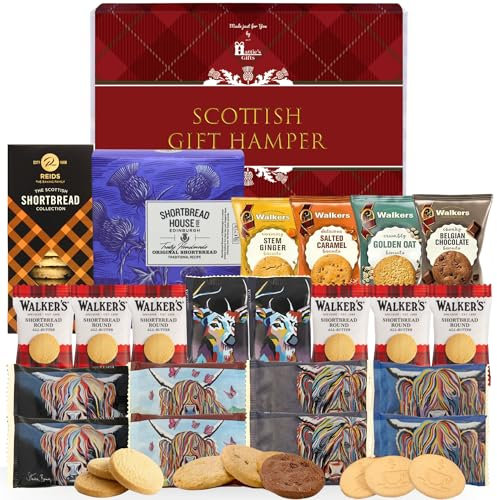 Hattie’s Gifts Scottish Shortbread Hamper - 22 Individually Wrapped Gourmet Biscuits - Luxury Tartan Gift Box - Assorted Biscuit Gift Set - Thank You, Birthday, Hampers for Women & Men