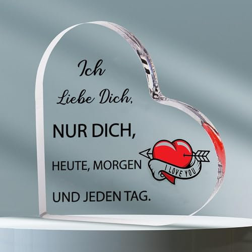 FANAOREN Ich Liebe Dich Geschenke, Jahrestag Geschenk für Ihn Sie, Herzförmiges Acryl Heimat Dekoration, Pärchen Geschenke, Hochzeitstag ValentinstagGeschenk für Ihn Sie Ehefrau Ehemann