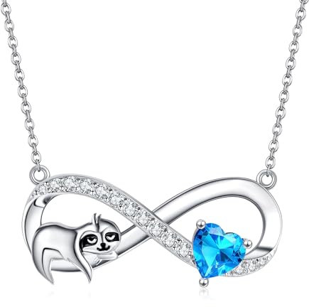 DAYLINLOVE Faultier Kette 925 Sterling Silber Blaues Herz Zirkon Unendlichkeit Faultier Anhänger Halsketten Niedlicher Faultier Schmuck Geschenke für Damen Frauen Mädchen Tochter Faultier Liebhaber