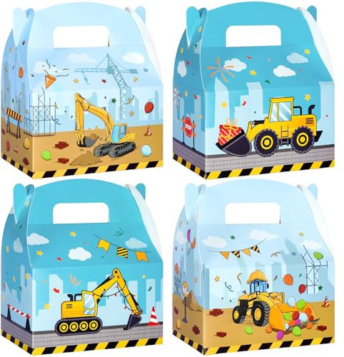 WERNNSAI Construction Party Treat Boxes - 12 PCS Truck Party Favor Boxes Paper Candies Goodies Gift Boxes for Boys Gift Bag Wrapping Box for Construction Birthday Decoration Supplies Baby Shower