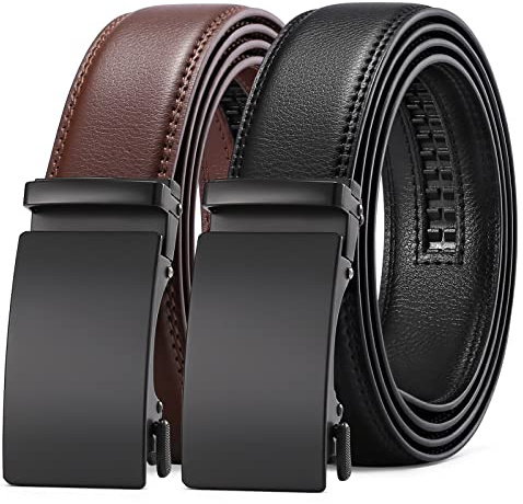 SENDEFN Gürtel Herren 2er, Gürtel Ratsche Automatikschließe Ledergürtel für Herren Verstellbar 33/35mm Breit mit Geschenkbox