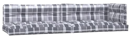 vidaXL Palettenkissen 5-TLG., Palettenpolster für Europaletten, Palettensofa Kissen Indoor Outdoor, Palettenauflage Sitzkissen Rückenkissen Seitenkissen, Grau Karomuster Stoff