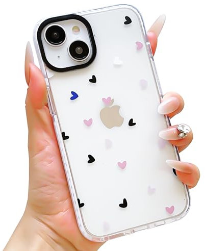 ECZOIL Compatible for iPhone 13/14 Case,Cute Clear Heart Cartoon for Women Girl Soft TPU Shockproof Anti-Yellow Protective Phone Case for iPhone 13/14-Heart