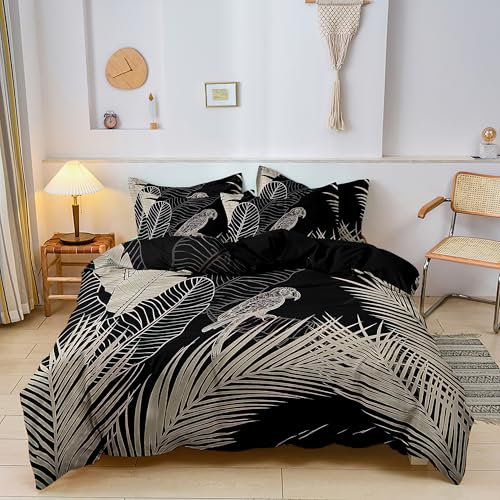 KGOSAUO Bettwäsche 140x200 cm 2 Teilig Blätter Blumen Muster Pflanzen Bettwäsche Microfaser Bettbezug mit Reißverschluss Kissenbezug 70x90 cm