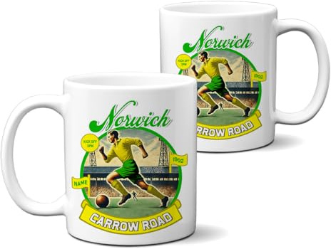 KRAFTYGIFTS Personalised Norwich Mug Nostalgia Football Fan Cup Retro Vintage Tea Coffee Fathers Day Gift for Him NFM60