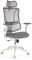 MyBuero Drehstuhl ergonomisch ERGOMY W Bürostuhl mit Verstellbarer Lordosenstütze, Kopfstütze, weißes Gestell, Netz-Rückenlehne, Stoff Grau