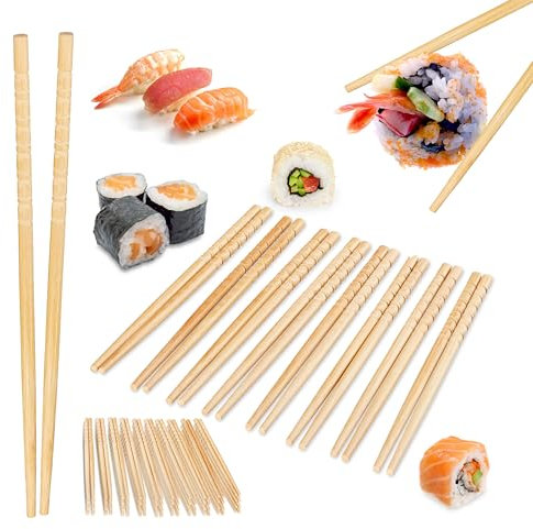 Relaxdays Palillos Chinos, 50 Pares, Bambú, Largo 24 cm, Palitos para Sushi Reutilizables, Palos Japoneses, Natural