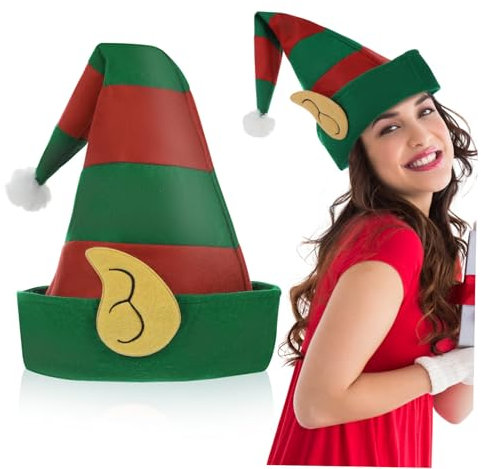 Toyvian Weihnachtsmütze für Erwachsene mit Streifenmuster Bequeme Partymütze aus Vliesstoff für Weihnachts-feiern und Familienfeste