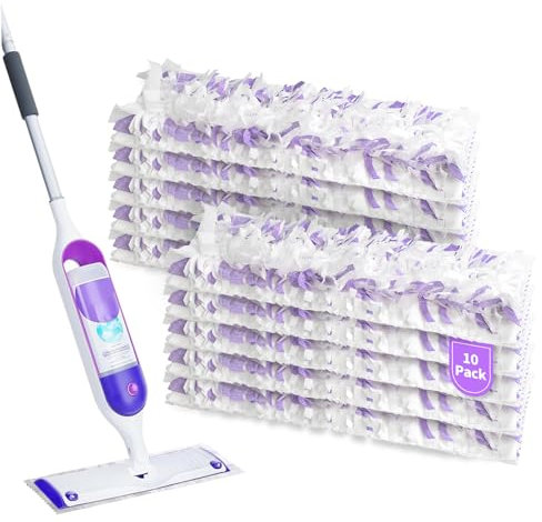 Disposable Power Mop Pads Refills for PowerMop,Multi-Surface Mopping Pad Refills for Floor Cleaning (White & Purple, 10 Pack)