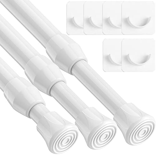 3 Stücks Klein Gardinenstange Ausziehbar ohne Bohren, Klemmstange, Teleskop Gardinenstange, Vorhangstange Weiß für Store, Schrank, Kleiderschrank (60-80CM)
