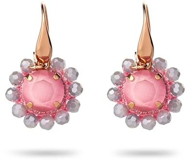 NOTFORALL Orecchini Fiore Rosa con Pietre Grigie Metallo Oro Rosé