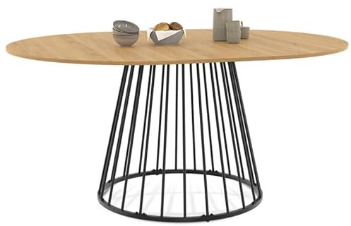 IDMarket - Yuna Esstisch, ausziehbar, rund, 6-8 Personen, Holzplatte und Metallfuß, schwarz, 110 – 150 cm