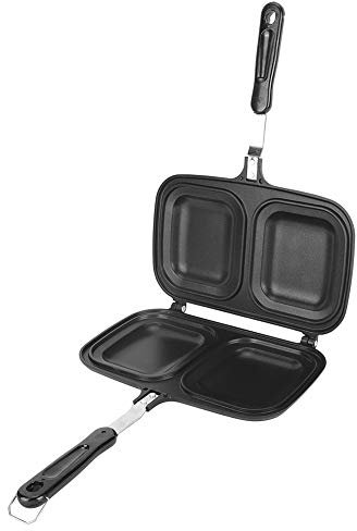 Beufee Double Sided Frying Pan, Pressed Sandwich Pan Camping Sandwich Maker Non Stick Cooking Pan Cast Aluminium Frying Pan for Toaster Breakfast Omelette