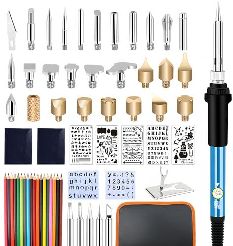 Brandmalerei Lötkolben Set, 62 Pcs Brandmalerei Brandmalkolben Set, Einstellbarer Temperatur Von 200 Bis 450°C, für Holz Leder Gravieren DIY Kunst, Schweißen, Skulptur Holzbrandmalerei