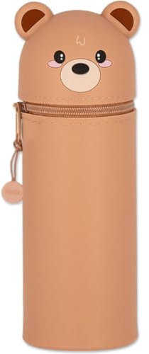 Kawaii Federmäppchen, mäppchen, 2-in-1 Weiche Silikontasche, Cartoon Federmäppchen, Stand Up Federmäppchen, Tier Stifthalter, Stifte Mäppchen, Stifthalter Bleistifttasche Mädchen Junge (Braunbär)