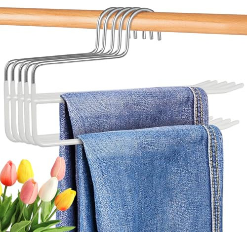 Figarge Hosenbügel, 5 Pack Hosen- und Kleiderbügel-Organisatoren, hosenbügel Metall Doppelstabbügel mit offenen Enden für Jeans und Schals, platzsparender Kleiderbügel (Weiß)