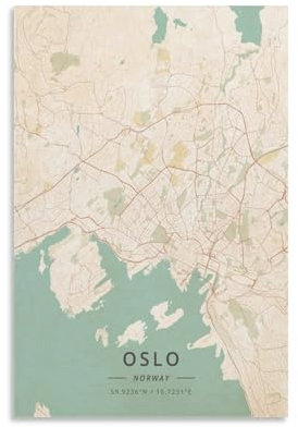 LZTEN Oslo, Norwegen-Poster, Vintage-Druck, Leinwand, Wandkunstdruck, Poster für Zuhause, Schule, Büro, Dekoration, ungerahmt, 30 x 45 cm
