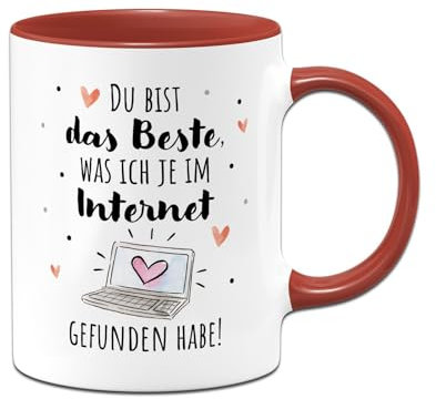 Tassenbrennerei Tasse - Du bist das Beste, was ich je im Internet gefunden habe - Kaffeetasse lustig mit Spruch Ich liebe Dich - Geschenk Freundin, Freund zum Valentinstag, Jahrestag (Rot)