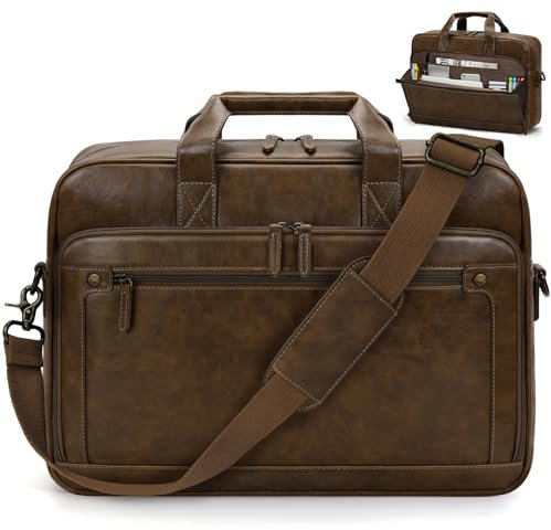 RAINSMORE Messenger Bags for Men Briefcase Waterproof Leather Laptop Bag 16 Inch Vintage Shoulder Satchel Bag for Work Office Business College Brown
