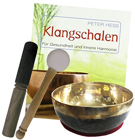 Klangschale Bengali 5-teiliges Klangmassage Set mit BUCH von Peter Hess. Therapie-Qualität: BAUCHIGE KOPFSCHALE ca. 400-450g ca. 12-14cm mit Kissen, Holz-Leder-Reibe- & Therapie-Klöppel. 70197