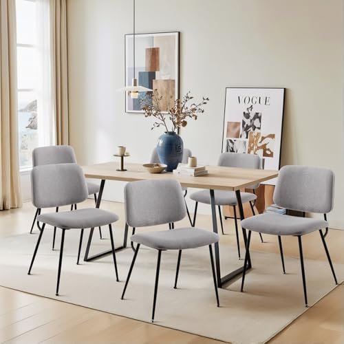 COLAMY Stühle Esszimmer 6er Set, Moderner Küchenstühle, Esszimmerstuhl, Polsterstühle, Esstisch Stühle, Stühle Esszimmer, Mittagessenstühle, Stoff, Metallbeine, Grau