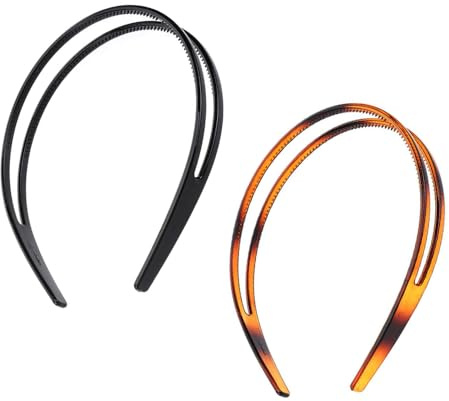 2 Stück Kunststoff Stirnband, Zweireihig Stirnbänder Haarreif Hartplastik-Stirnband Haarreifen Damen, Hochwertiger Haarreif für Damen aus Hartplastik mit Doppelzahnreihe