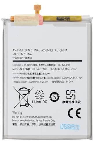 Batterie de rechange EB-BA217ABY compatible avec Galaxy A02 / A04s / A12 / M12 / A13 4G / A21s / Capacité 5000 mAh.