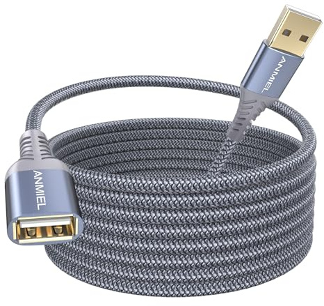 ANMIEL Cavo prolunga USB 2.0 da 4 m, da tipo A maschio a femmina, cavo di prolunga bianco per hard disk, telecamera di sicurezza, stampante, tastiera, mouse