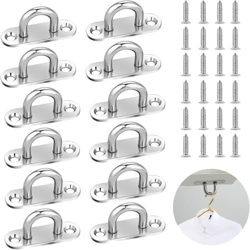 12 Pièces Plaque à œil en Acier Inoxydable avec œillet M5 Crochet Métal Forme U Montage Mural et Plafond pour uspendre des objets fixation de voile d'ombrage Accessoires de Bateau Pont