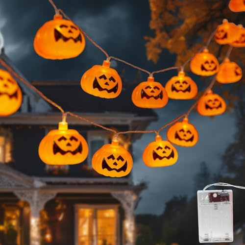 KUIRUNRX® Halloween Pumpkin Lamp, Pumpkin Fairy Lights, 3 m 20 LED Decorative Fairy Lights, Outdoor Pumpkin Lights Battery Operated for Halloween Decoration