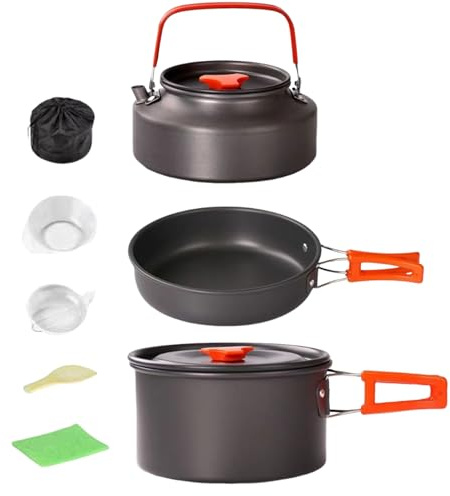 Ensemble de casseroles de Camping – Batterie de Cuisine antiadhésive Portable pour Camping-Car, randonnée, Voyage, Camping, dortoir, Survie, Pique-Nique