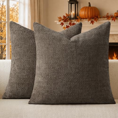 a moment Kissenbezug 40x40 Dunkelbraun Chenille 2er Set Weiche Kissenbezüge