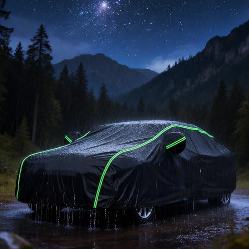 Autoabdeckung Outdoor Für smart Fortwo Vollgarage Wasserdicht Regenfest Sonnenfest Schneefest Reißfest mit Reflektierenden Streifen,Schwarz
